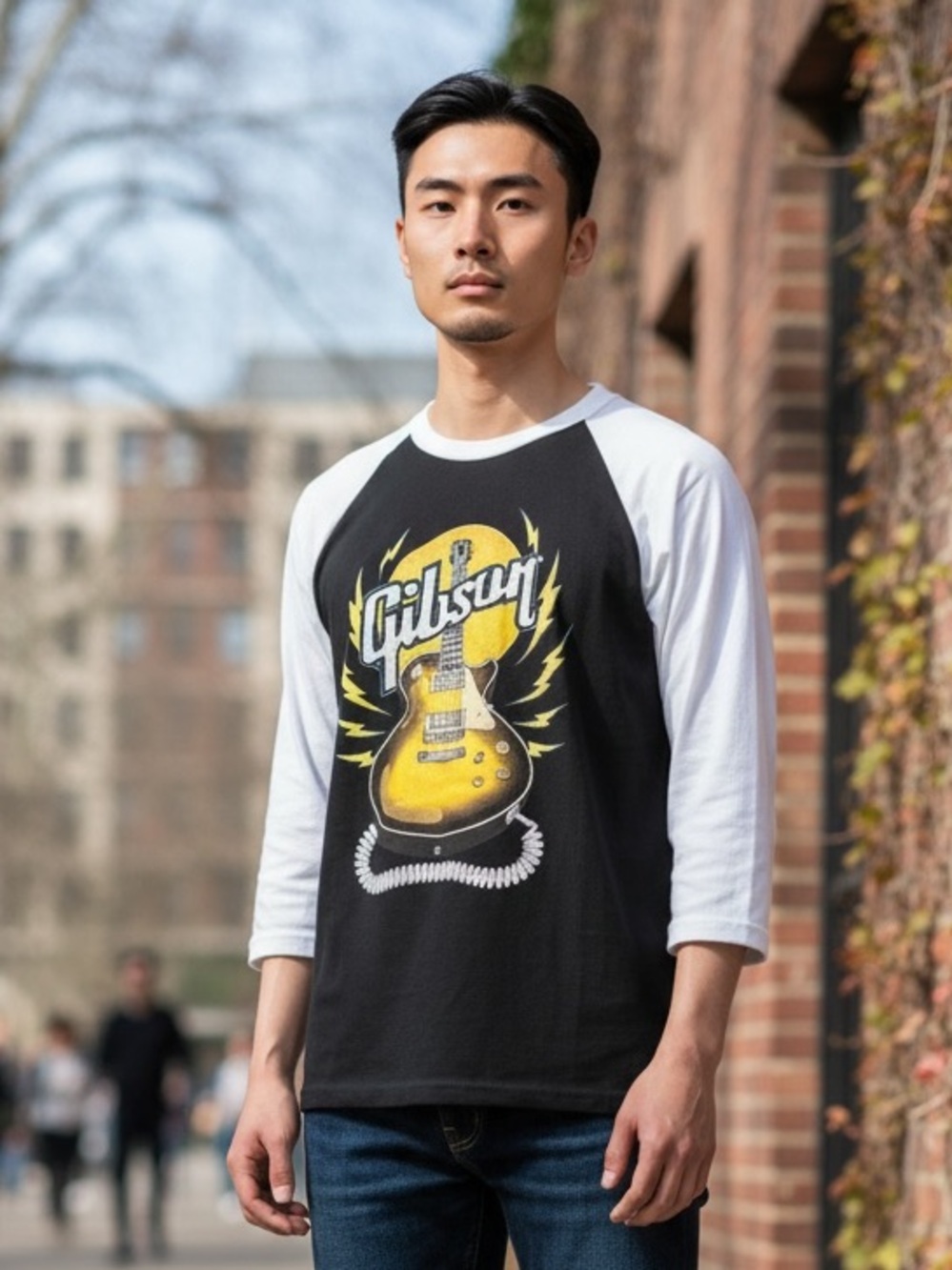 🎉 (Men’s Large) Gibson Guitars Graphic Raglan Baseball Tee (3/4 Sleeve)